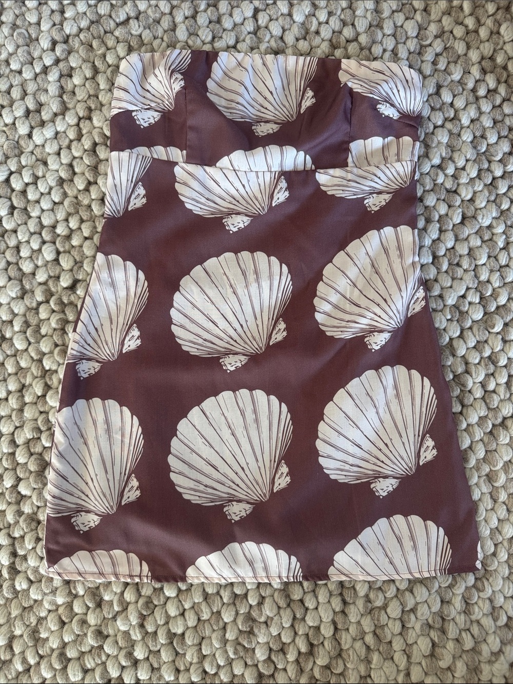 Stitch and Feather - Strapless Shell-Print Mini Dress -  Brown and Cream